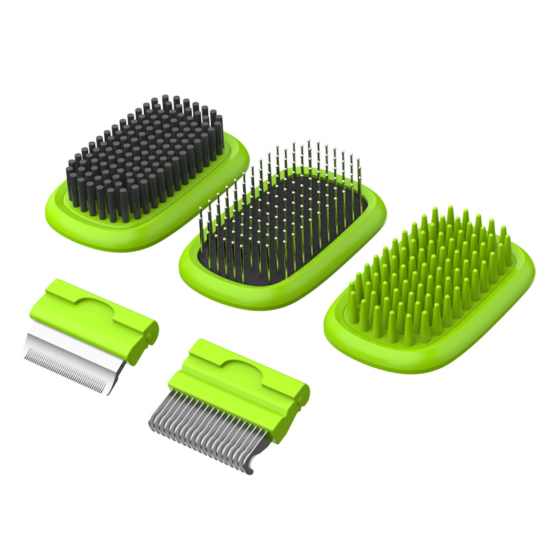 5-in-1 Dog Grooming Set With Pin Brush, Bristle Brush, Massage Brush, Dematting Comb and Deshedding Tool 【0107-004】