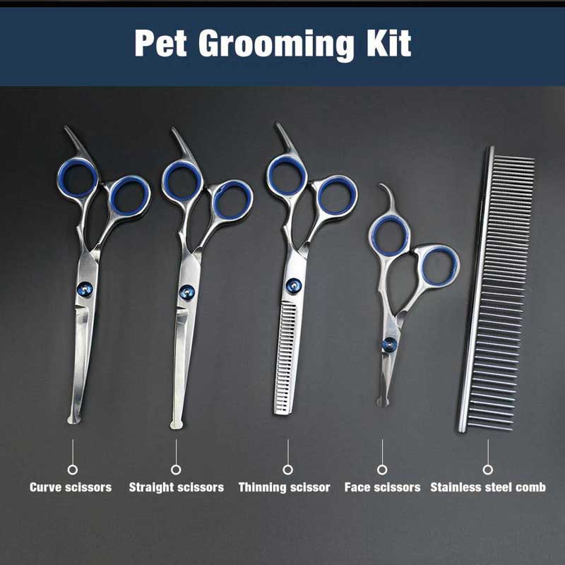 5-Pieces-Pet-Curved-Straight-Thinning-and-Face-Shears-Dogs-and-Cats-Hair-Grooming-Scissor-Set - 副本