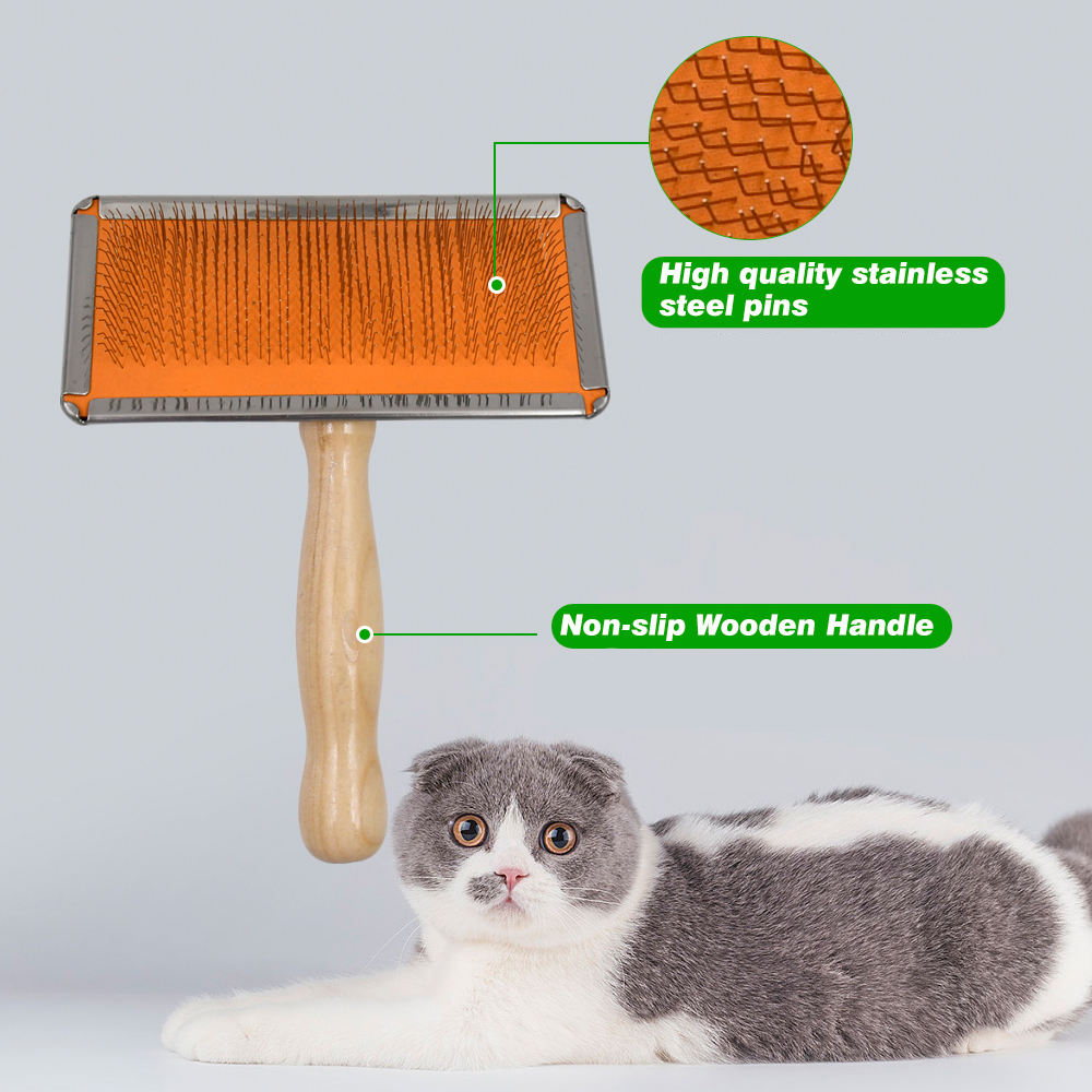 Pet Slicker Brush with Wooden Handle-01